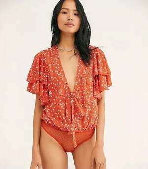 Intimately Free People Call Me Later Floral Printed Ruffle Bodysuit